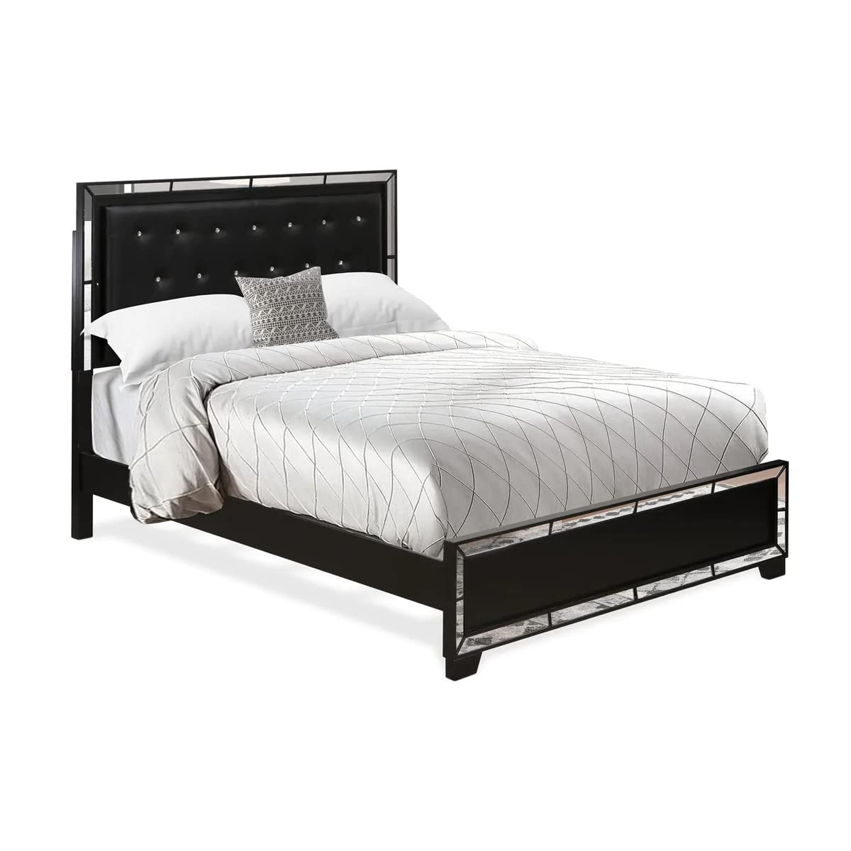 East West Furniture NE11-Q00000 Nella Platform Bed Frame with Button Tufted Headboard - Black faux Leather Headboard and Black Legs - Queen Size